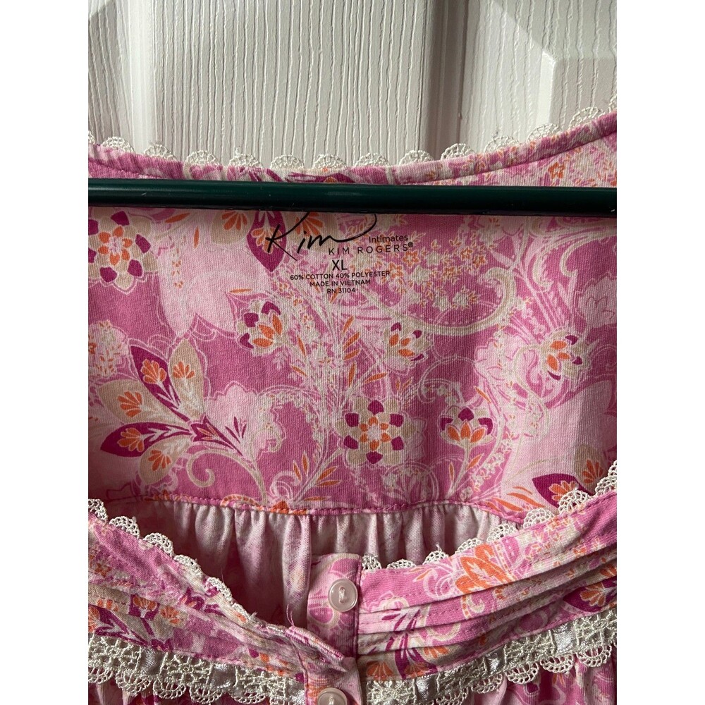 Kim Rogers Intimates Womens Pink Floral Gown Size XL Short Sleeve Jersey Midi - Picture 3 of 5